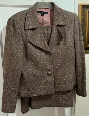 Blazer y Falda Traje Nipon Boutique Lana Marrón y Rosa Forrado Tweed Talla 16 Pequeño Foto 1 de 4