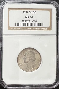 1942-S 25C Washington Quarter NGC MS 65 - Picture 1 of 2