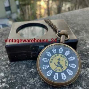 Antique Vintage Maritime Brass Marine Anchor 1992 Pocket Watch with Wooden box - Picture 1 of 5