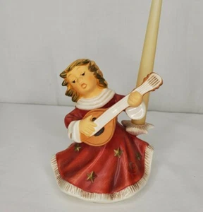 Goebel Christmas Angel Candle Holder Mandolin Musician Red Dress Stars  - Picture 1 of 12
