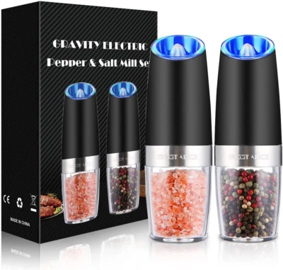 Electric Gravity Pepper & Salt Grinder Set, LED Light, One-Hand Operation, 2 Pac - Image 1 of 4