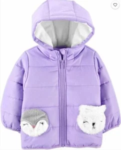 Girl's Carter's Character Puffer Jacket, Size 18 Months, Color Purple  - Picture 1 of 12