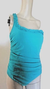 Traje de baño PROFILE GOTTEX verde azulado con un hombro con volantes de una pieza talla 12 - Imagen 1 de 15
