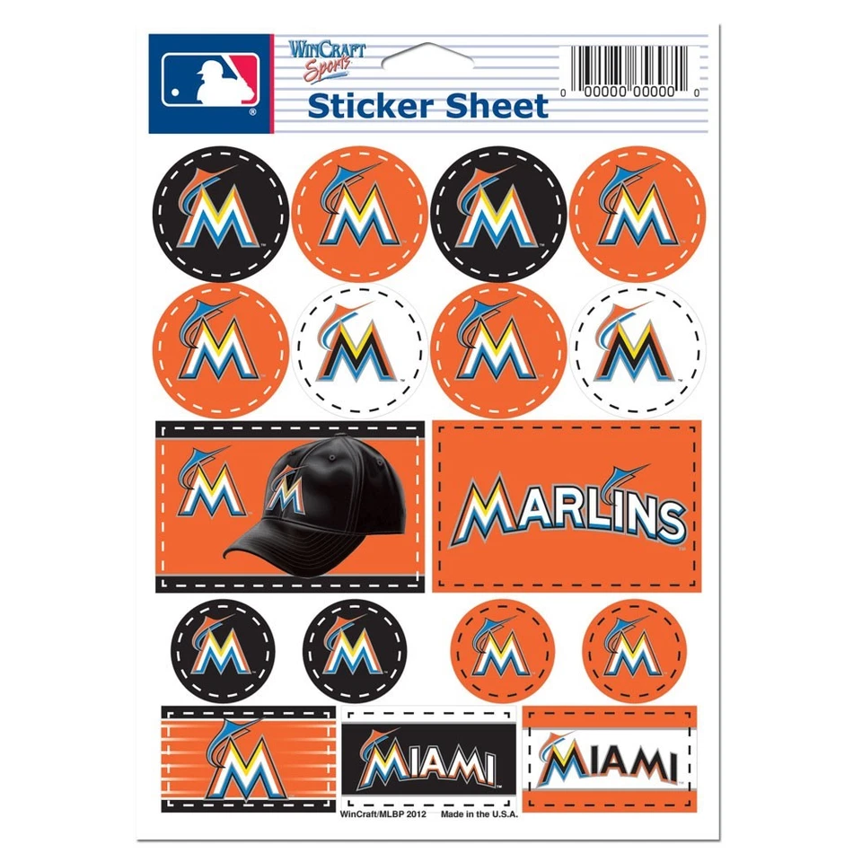 MIAMI MARLINS 5"x7" LOGO STICKER SHEET BRAND NEW WINCRAFT - Image 1 of 1