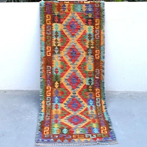 Alfombra de corredor afgana Chobi Kilim 6x2 hecha a mano tinte vegetal plana tejida a mano lana turca - Imagen 1 de 13