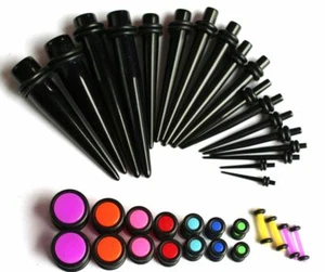 1 36pc Black Tapers Neon Plugs Gauges Ear Stretching Kit 00G-14G gauges - Picture 1 of 1