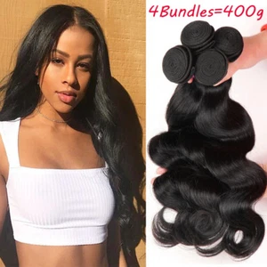 400G Peruvian Virgin Human Hair Extensions Weave Body Wave Straight 4 Bundles US - Picture 1 of 14