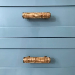 Vintage Drawer Pull Beige Rattan Metal Handle Kitchen Cabinet Dresser Door Knob - Picture 1 of 3