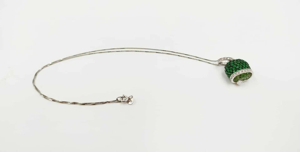 COLLANA CAMPANELLA FULL ZIRCONATA VERDE IN ARGENTO 925 RODIATO IN ORO 18KT - Immagine 1 di 3
