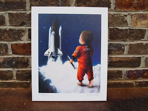 John Glenn "UP, UP AND AWAY" Print On Board By T RICHARD  - Picture 1 of 3