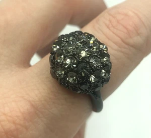 Cocktail Ring Black Tone & Sparkle Retro UK Size S Gothic Punk Festival Boho - Picture 1 of 15