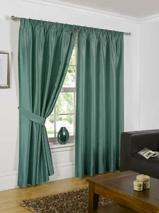 LUJO IMITACIÓN SEDA VERDE AZULADO 45" X 54" LÁPIZ PLISADO TOTALMENTE FORRADO CORTINAS LISTAS PARA USAR - Imagen 1 de 3