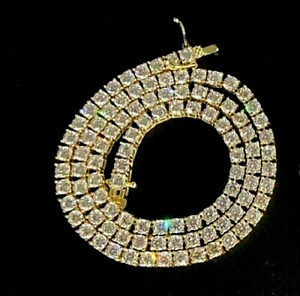 14-18" 20Ct Round Cut Diamond Lab Created Tennis Necklace 14k Yellow Gold Plated