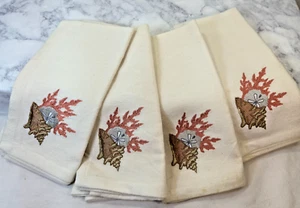 Lot of 4 Napkins Cloth Embroidered Seashell Coral Sand Dollar Irovy 18"x18" - Picture 1 of 6