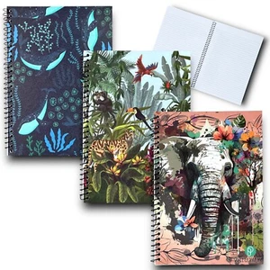 Cuaderno A5 encuadernado en espiral con reglas forrado bloc de notas páginas de animales cuaderno escolar paquete de 3 - Imagen 1 de 8