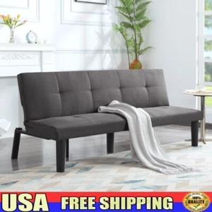 Faux Suede Futon Sofa Bed Convertible Adjustable Backrest Perfect Small Spaces - Picture 1 of 14