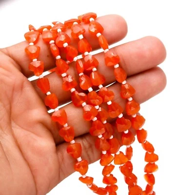 Natural Carnelian Gemstone 8 mm Faceted Arrow Drill Heart Shape Beads 8" Strand - Image 1 of 4