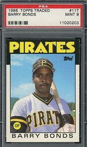 Barry Bonds 1986 Topps Traded Baseball Rookie Card RC #11T Graded PSA 9