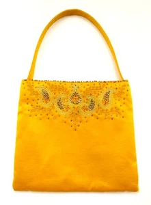 Vintage Elan golden gelb Satin/Seide Handtasche mit Perlen & Bestickung - Bild 1 von 9