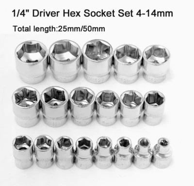 Juego de enchufes hexagonales para driver de 1/4" 4-14 mm 6 puntos enchufes de largo alcance para llave de trinquete Foto 1 de 4