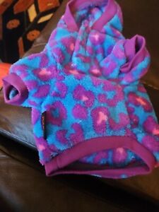 Pullover Dog Hoodie Size X-Small.  Blue With Purple And Pink Designs.  The Hood,