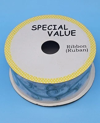 Michael's Store -Special Value Ribbon - Blue Scroll- NOS - Scrapbooking Crafts - Image 1 of 4