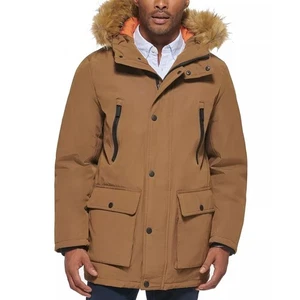 Club Room Men's Tan Woven Water-Resistant Faux Fur-Hood Winter Parka Size S - Picture 1 of 12