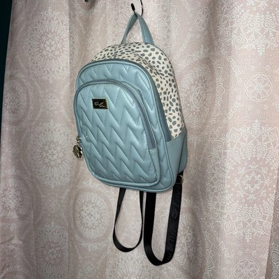 Luv by Betsy Johnson Baby Blue Mini Backpack Bag Leopard Print Gold Accent - Image 1 of 4