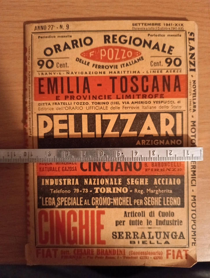 FERROVIE TRENO ORARIO REGIONALE EMILIA ROMAGNA SETT. 1941 FRATELLI POZZO TORINO - Immagine 1 di 4