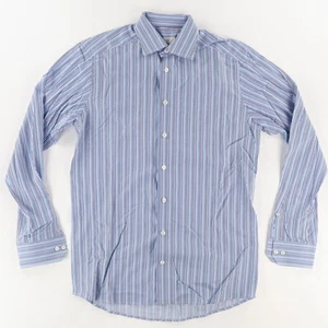 Eton Modern Popeline Baumwolle Gestreift Knopfleiste Hemd Blau Herren 39 - Bild 1 von 7