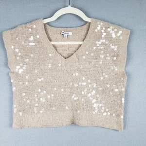 Madewell Size M Sequin Embellished Sweater Vest Beige Champagne Wool Romantic - Picture 1 of 7
