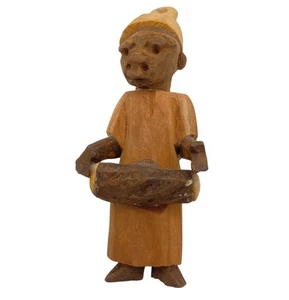 Hand Carved wooden African drum playing figure Christmas tree ornament handing 3 - Picture 1 of 7
