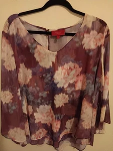 Blusa Jennifer Lopez Jlo, donna taglia XL, tunica floreale semi trasparente alto a strati - Foto 1 di 7