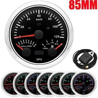 85MM GPS Speedometer 120km/h with Tacho 8000RPM Fuel Level Gauge For Boat Car - Image 1 of 4