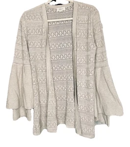 Style and Co Piercing Cardigan Pullover kleine Glockenärmel beige vorne offen Boho - Bild 1 von 13