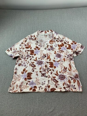 Camisa Rachel Zoe Mujer Grande Floral Lino Rayón Manga Corta Abotonada Top Boho Foto 1 de 4