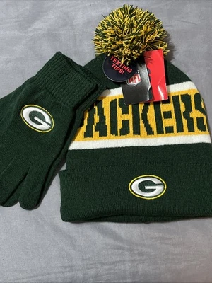 Chapéu gorro de inverno Green Bay Packers com dicas de mensagens de texto luvas NFL - Imagem 1 de 4