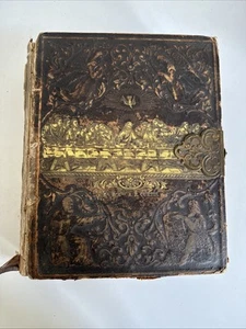 1869 Antique Ornate Holy Bible with Clasp Design on Cover - William W. Harding - Picture 1 of 18