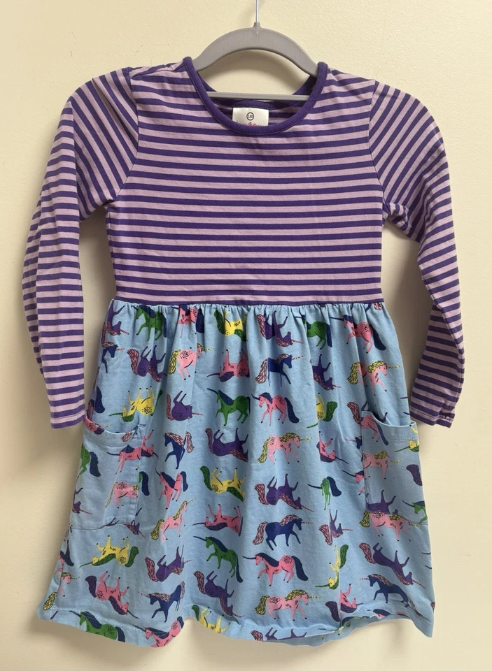 Vestido Hanna Anderrson Niñas Talla 130 (8-10) Estampado Unicornio Púrpura Rayas Algodón Foto 1 de 4