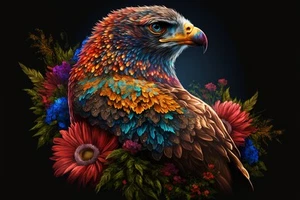 Canvas Art Multi Colour Colourful Eagle Flowers Wall Picture Poster Print - Picture 1 of 22