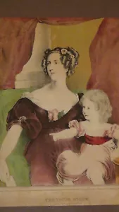 ANTIQUE 19C HAND COLORED ENGRAVING "THE YOUNG WIDOW" IN ORIGINAL PERIOD FRAME - Picture 1 of 10