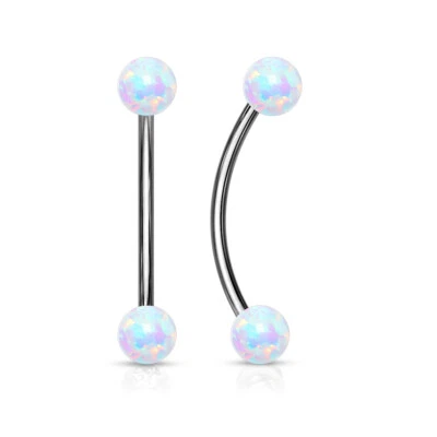 1 Pc 3 mm Opal Ball Surgical Steel Curved Barbell Snake Eye Tongue Piercing 16G - Image 1 of 4