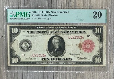 1914 $10 Red Seal Federal Reserve Note FRN San Francisco FR903b PMG Very Fine 20 - Image 1 of 4