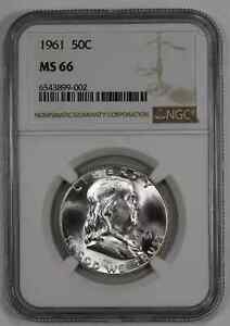 1961 FRANKLIN HALF DOLLAR 50C SILVER NGC CERTIFIED MS 66 MINT STATE UNC (002)