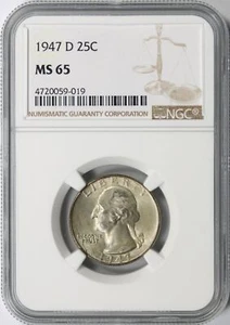 1947-D 25c Washington Quarter NGC MS65 - Picture 1 of 4