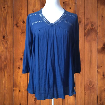 JOHN PAUL RICHARD MUJER PEQUEÑO MANGA 3/4 JERSEY AZUL BLUSA CROCHET NUEVO Foto 1 de 4