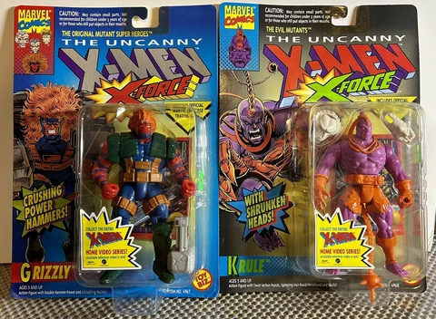 X-men X-force Grizzly Krule Action Figures 1993 Toybiz Both MOC New Glossy Cards Cover