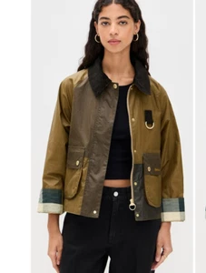 BARBOUR ALMA WAX JACKET in Sand/ Archive Olive MSRP$480 British Elegance - Picture 1 of 21