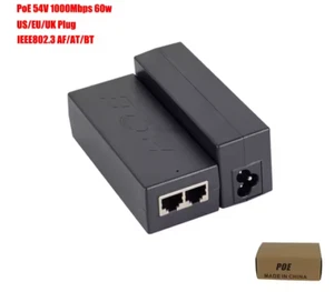 Gigabitowy adapter wtryskiwacza PoE++ 60W 54V BT Power Over Ethernet Plus 10/100/1000Mb - Zdjęcie 1 z 6