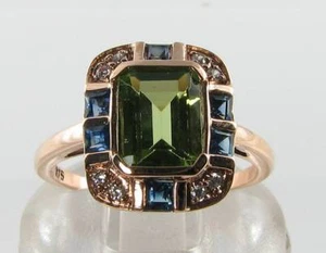 COMBO 9K 9CT ROSE GOLD PERIDOT SAPPHIRE DIAMOND ART DECO INS RING Size K - Picture 1 of 5